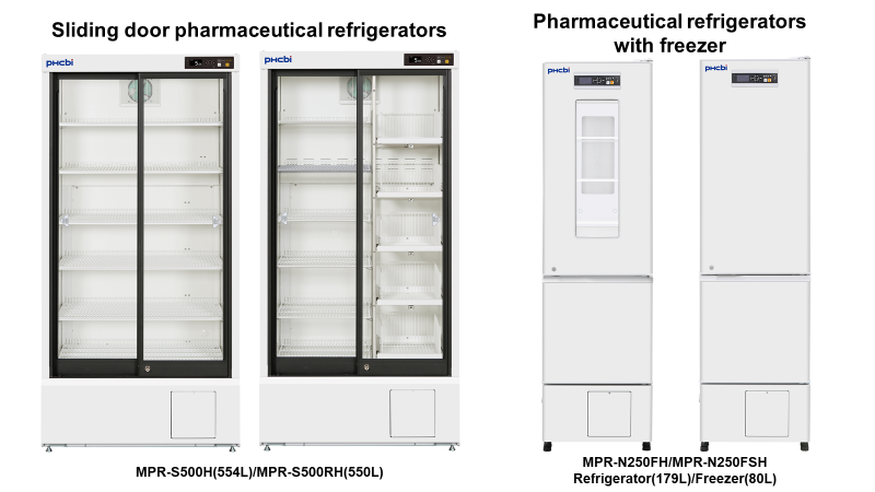 Sliding door pharmaceutical refrigerators (MPR-S500H/S500RH) and pharmaceutical refrigerators with freezer (MPR-N250FH/N250FSH)