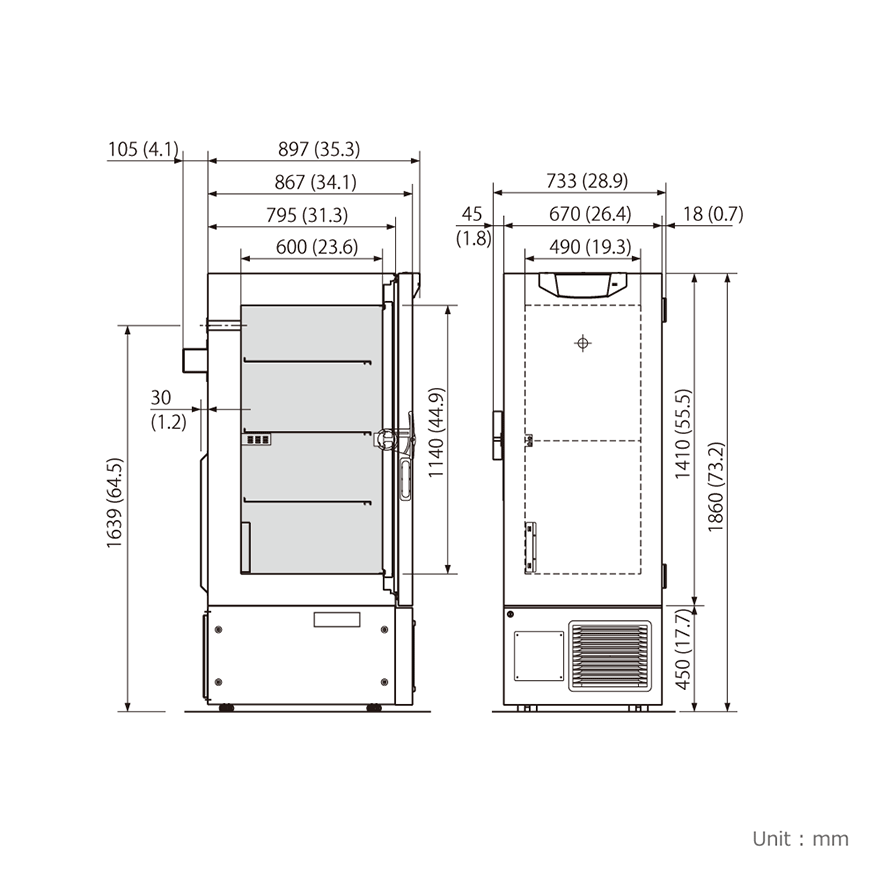 Kích thước tủ lạnh bảo quản âm sâu MDF-U33V-PB