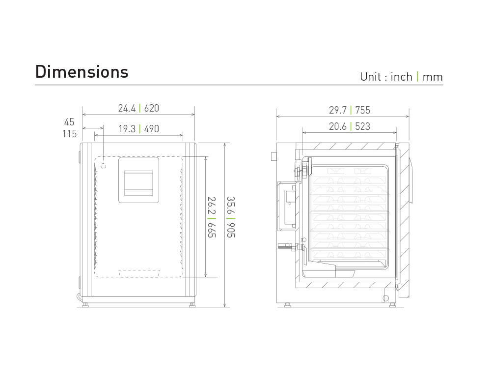 Dry heat sterilization CO2 incubator MCO-170AICUVDL Dimensional Drawing