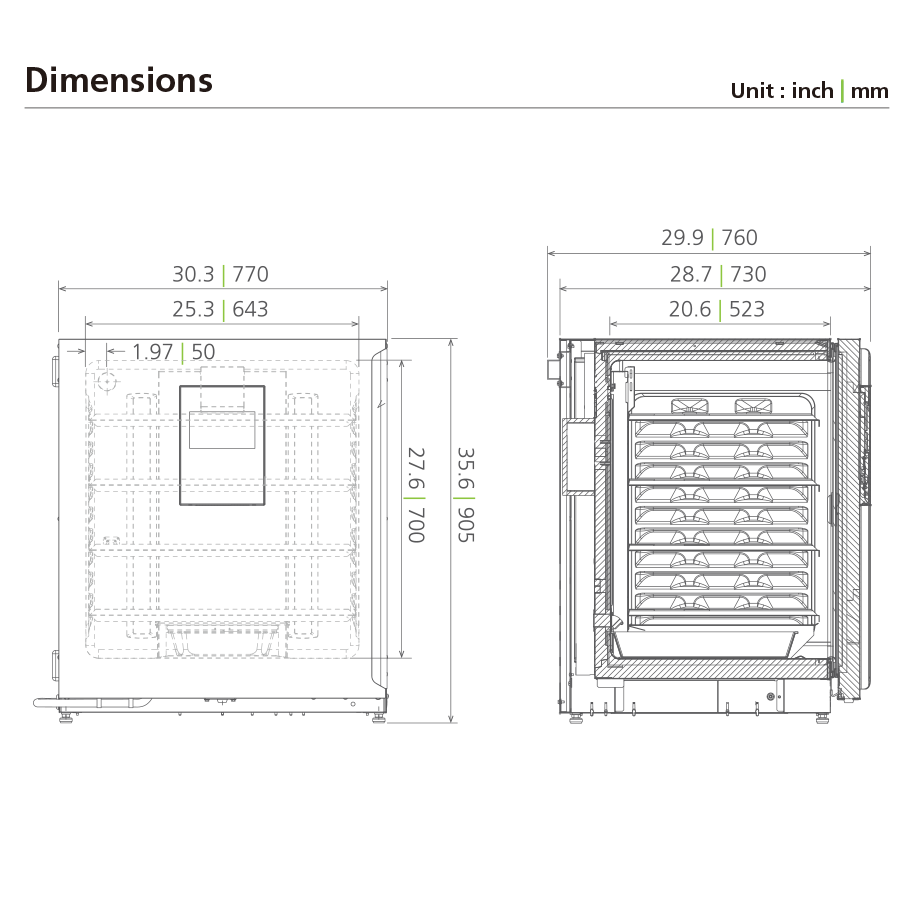 Mammalian cell culture incubator MCO-170MP Dimensional Drawing