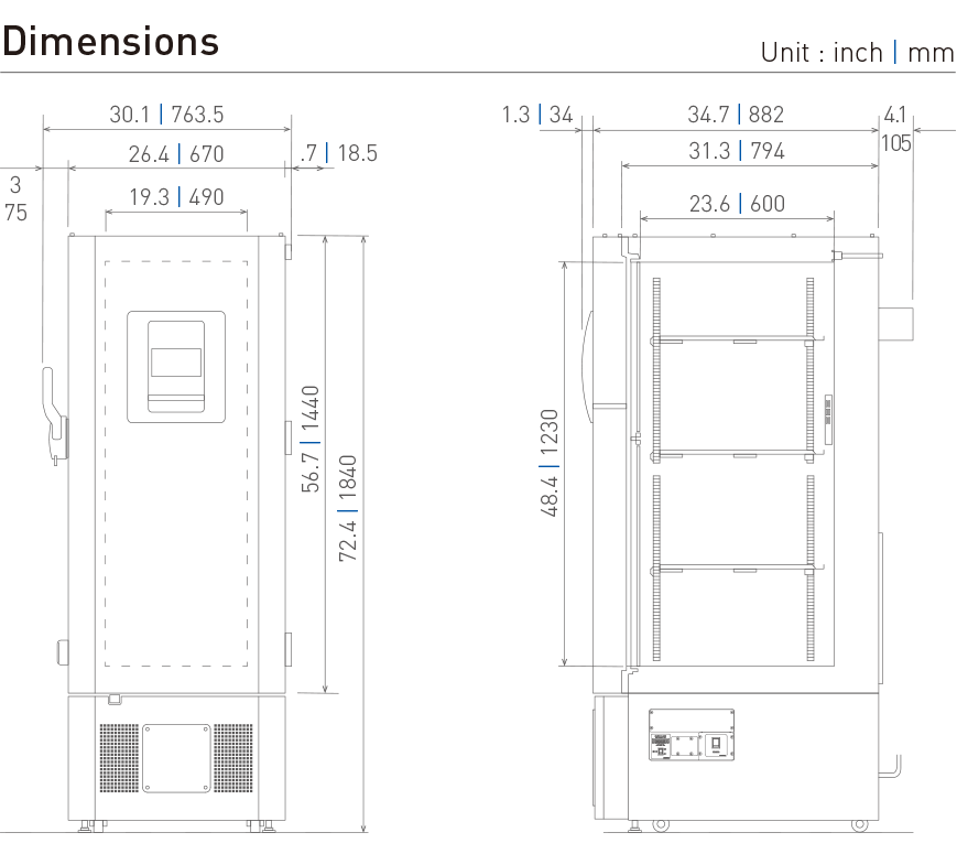 ultra-low temperature freezer MDF-DU302VX Dimensional Drawing