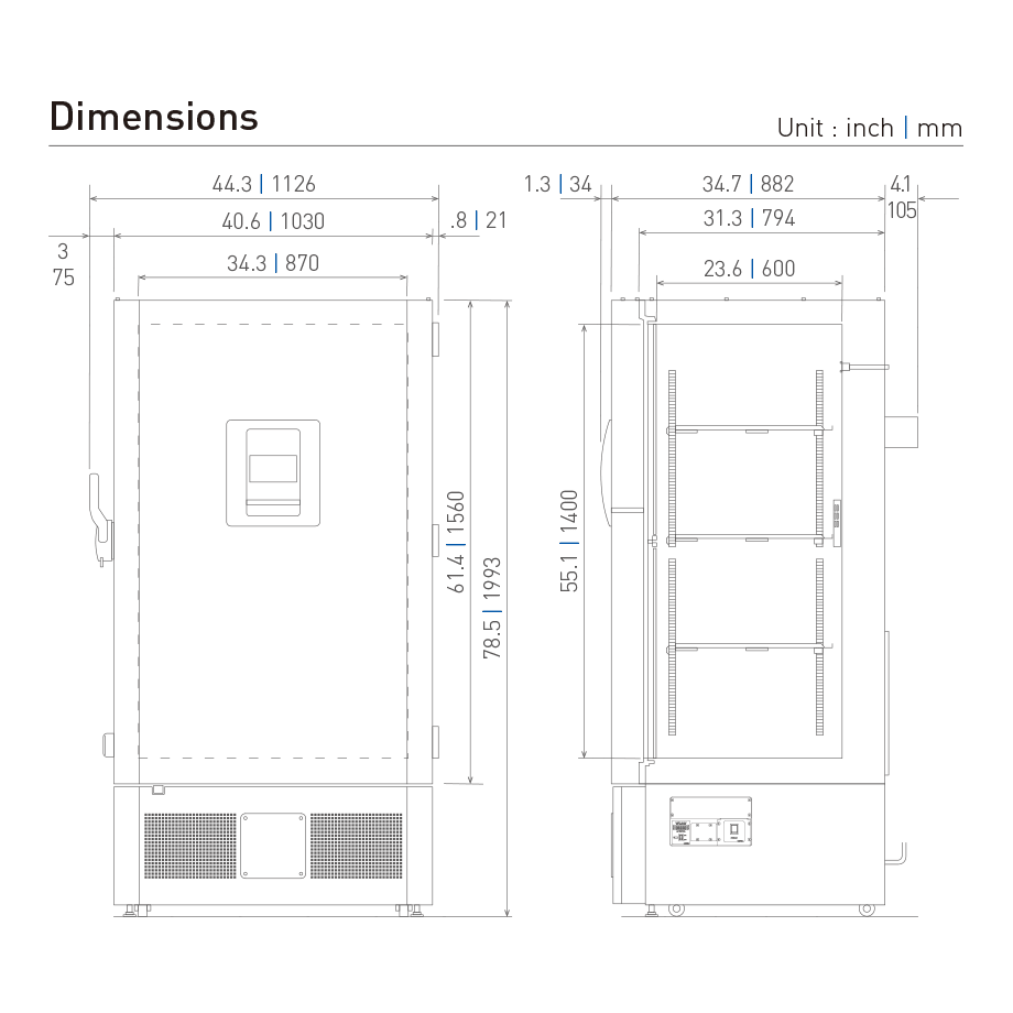 lab ultra low freezer MDF-DU702VXC Dimensional Drawing