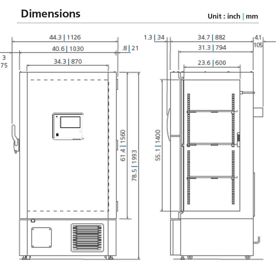 ultra-low temperature freezer MDF-DU302VX Dimensional Drawing