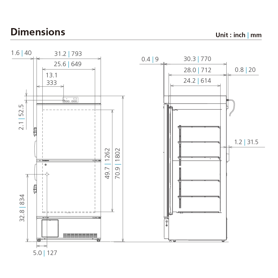 MDF-MU539HL-PA Dimensional Drawing