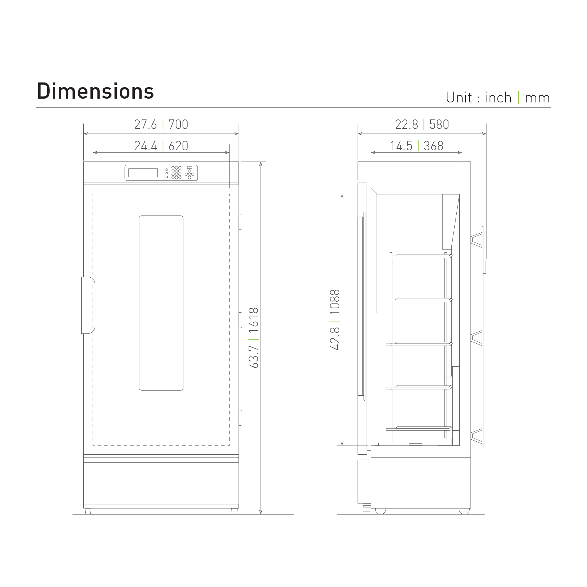 microbiological incubator MIR-254 Dimensional Drawing