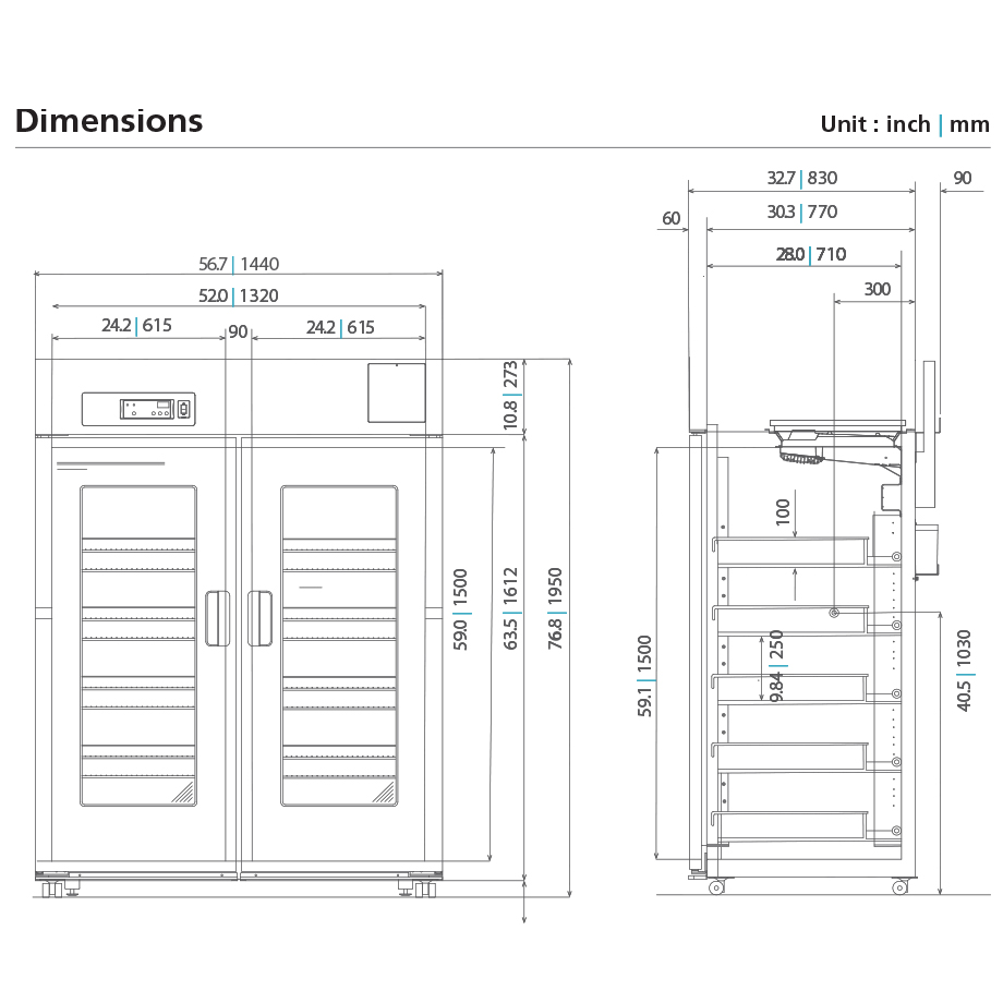 CDC Compliant Lab Refrigerator MPR-1411-PA Dimensional Drawing